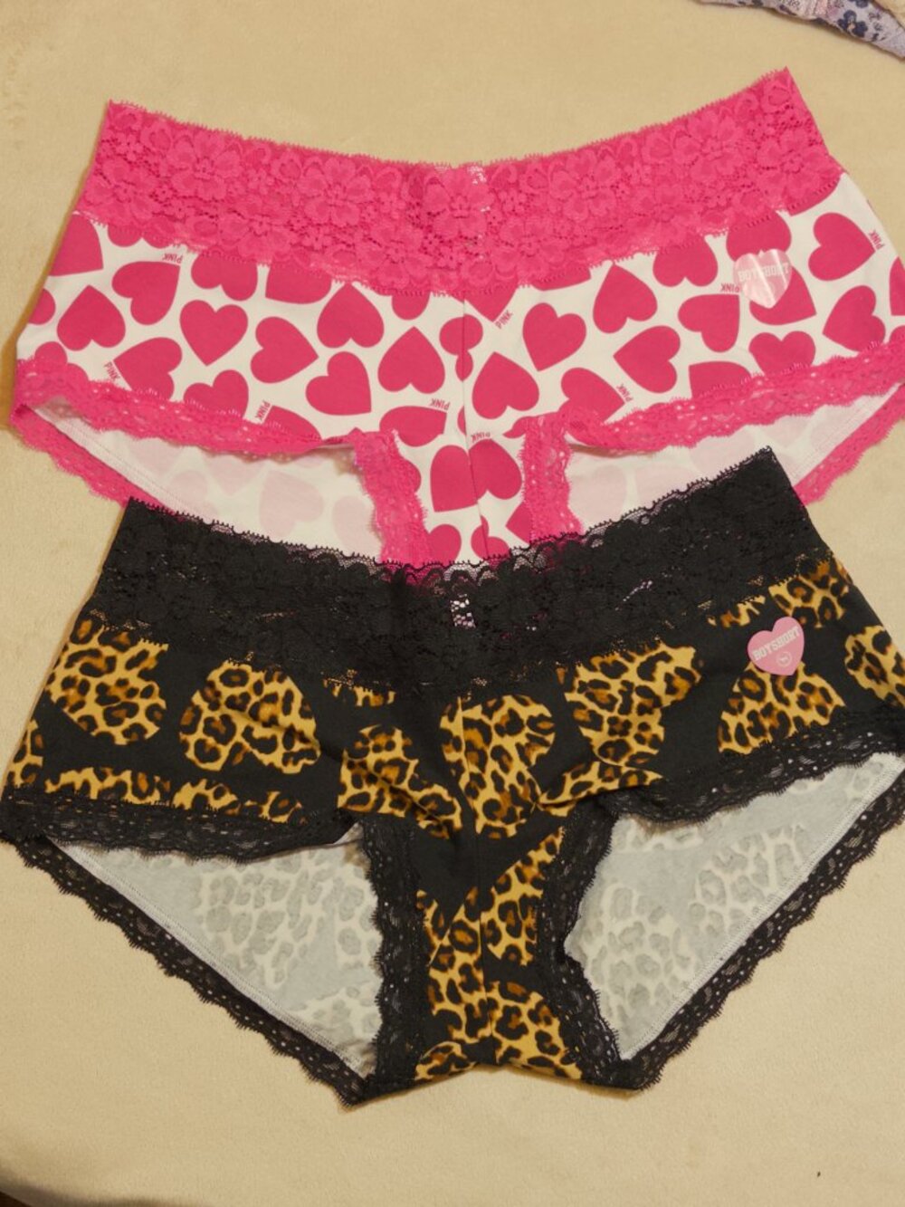 Victoria Secret Lot of 2 Boy Shorts Hearts Cheetah Pattern